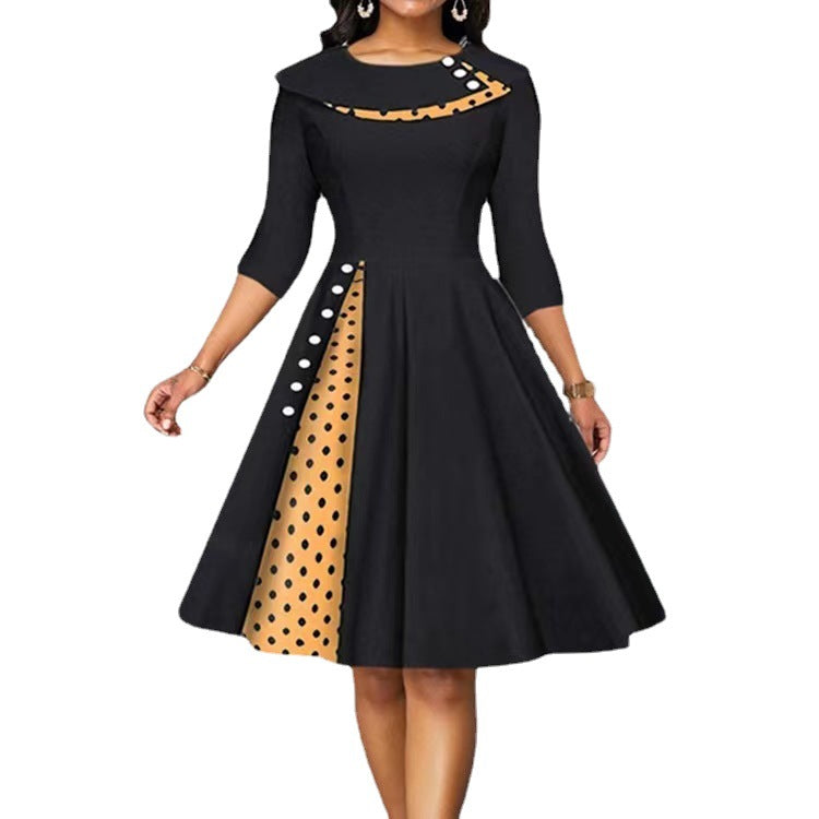 Damen Vintage Elegantes Kleid mit einzigartigem Polka-Dot-Design und ausgestelltem Rock EB