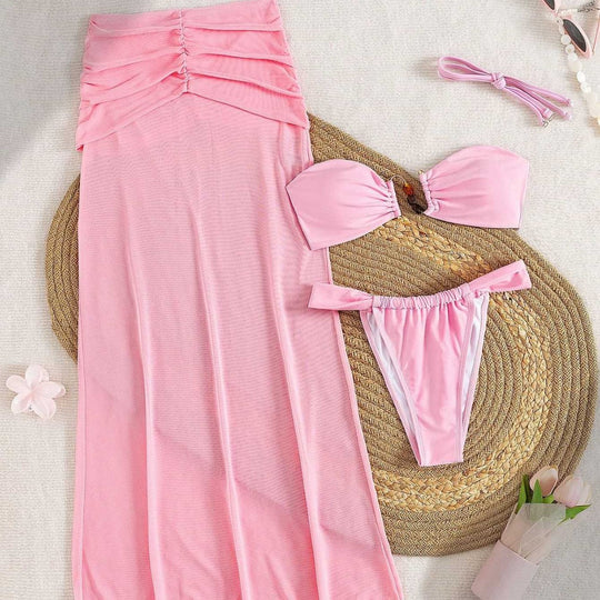 Damen Bandeau-Bikini mit fließendem Maxi-Rock EB
