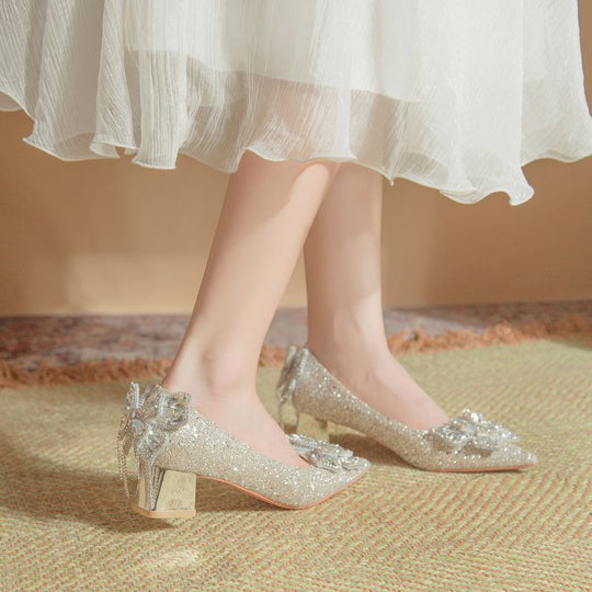 Damen elegante und funkelnde Pumps mit dekorativen Schleifen EB