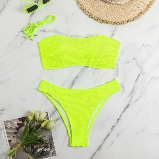Damen Bandeau-Bikini mit hohem Beinausschnitt und strukturierter Textur EB
