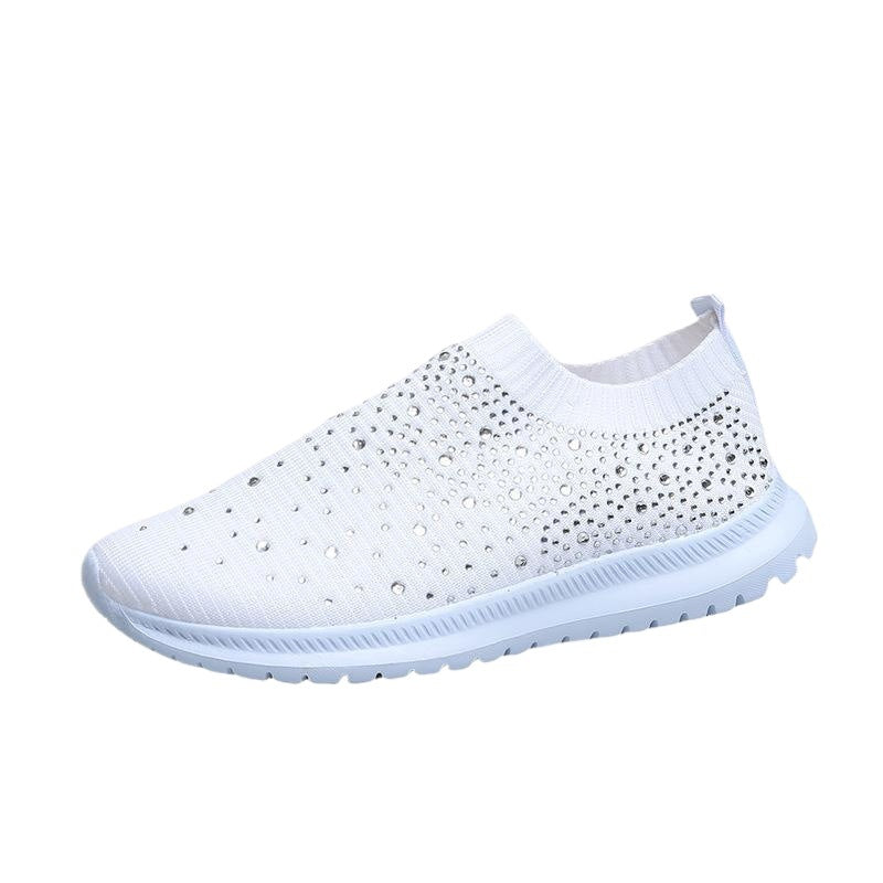 Damen nan gestrickter Slip-On Sneaker mit Strassbesatz, elastischem Schaft und stoßdämpfender EVA-Sohle EB