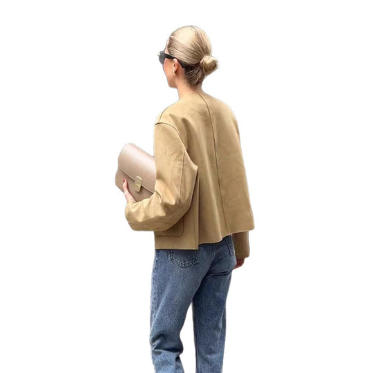 Damen modische Kurzjacke mit praktischen Taschen und Knopfverschluss EB