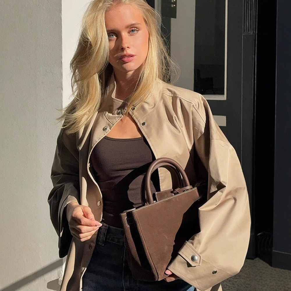 Damen lässige Oversized Jacke mit praktischen Taschen EB