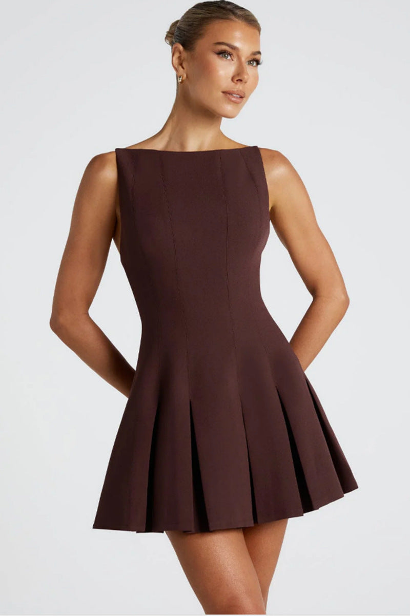 Damen Elegantes A-Linien Kleid mit weit schwingendem Saum und raffinierten Falten EB