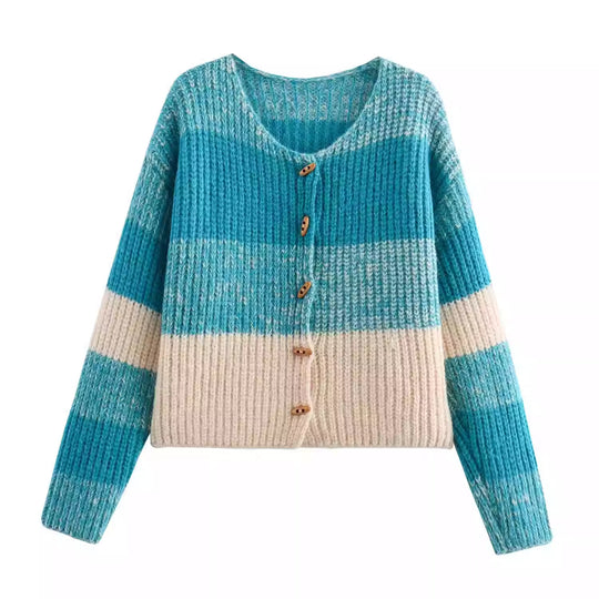Damen Strickjacke mit elastischem Rippdesign und Holzknöpfen EB