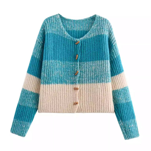 Damen Strickjacke mit elastischem Rippdesign und Holzknöpfen EB
