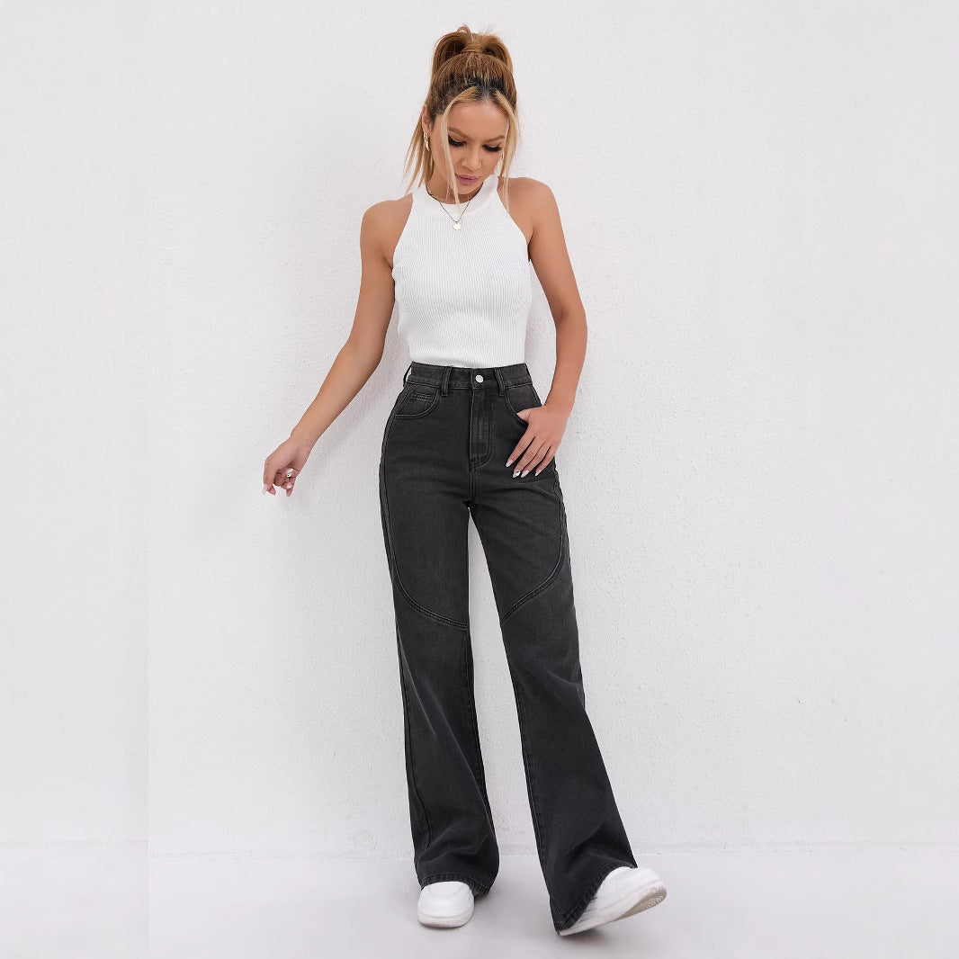 Damen Weite High-Waist Jeans mit modischem Schnitt und außergewöhnlichen Nähten EB