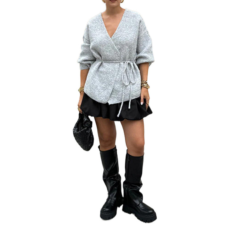 Damen modische Wickeljacke aus weichem Strick EB