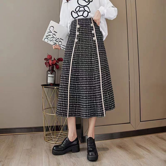 Damen Midi-Rock mit Knopfdetails und klassischem Karomuster EB