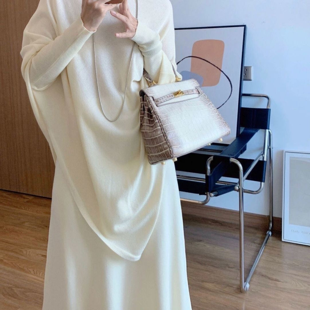 Damen Elegantes Strickkleid mit weitem Schnitt und Puffärmeln EB