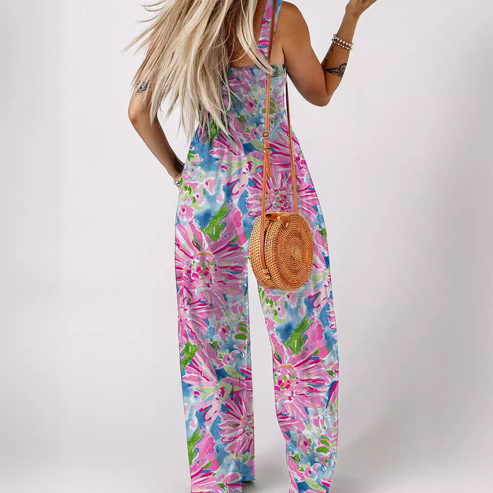 Damen luftiger Blumendruck Jumpsuit im Maxiformat mit praktischen Taschen EB