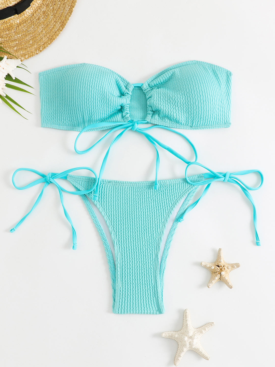 Damen Bandeau-Bikini-Set mit Klettverschluss und verstellbaren Bindebändern EB