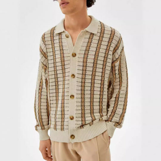 Herren Strickjacke mit eleganter Lochmuster-Optik und praktischen Knöpfen EB