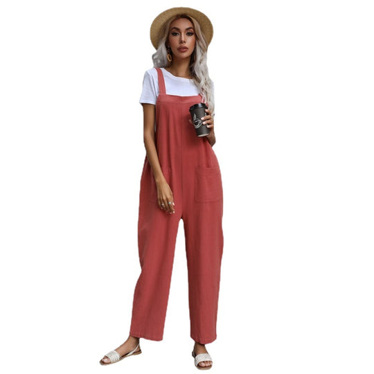 Damen Lässiger Jumpsuit mit praktischen Taschen und verstellbaren Trägern EB