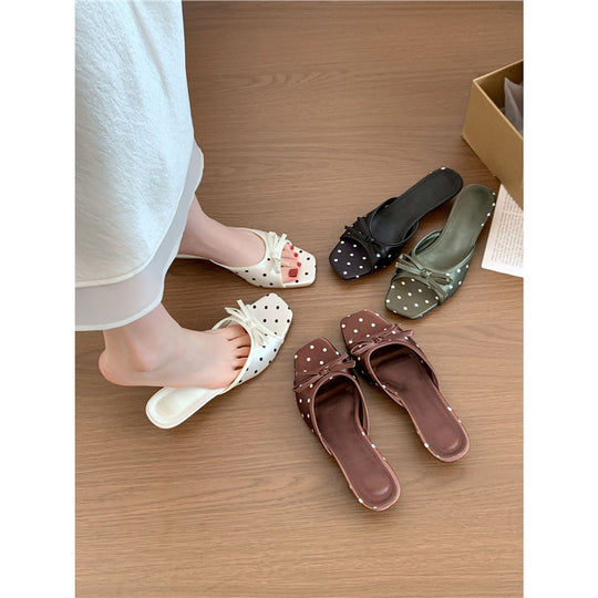 Damen Slingback Sandalen mit Punkten und eleganter Schleifenverzierung EB