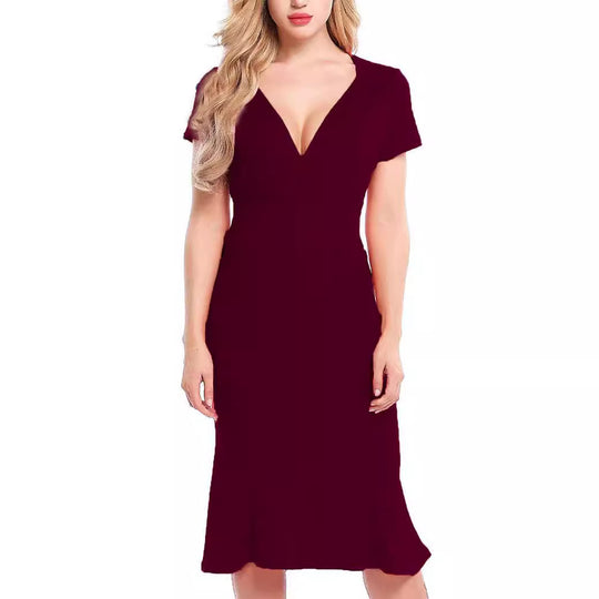 Damen Elegantes Wickelkleid mit tiefem V-Ausschnitt und formschmeichelndem Schnitt EB