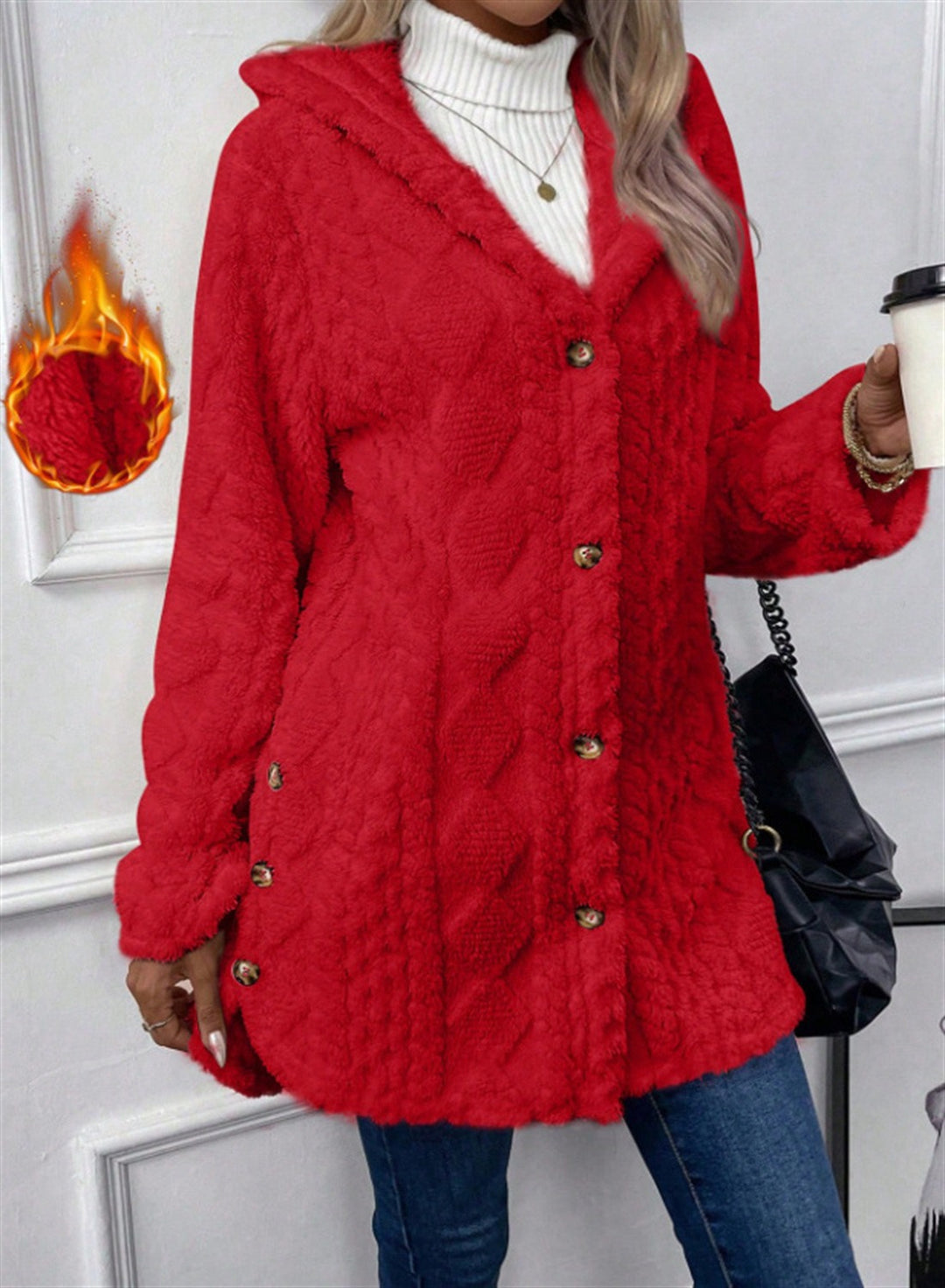 Damen Kuschelige Teddyjacke mit Knopfverschluss EB