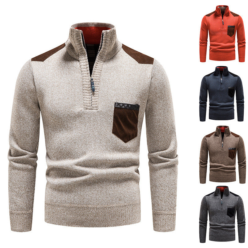 Herren Stehkragen Pullover mit Reißverschluss und kontrastierenden Details EB