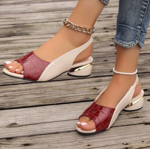 Damen Slingback-Pumps mit mittelhohem Blockabsatz und transparentem Gitter-Mesh EB