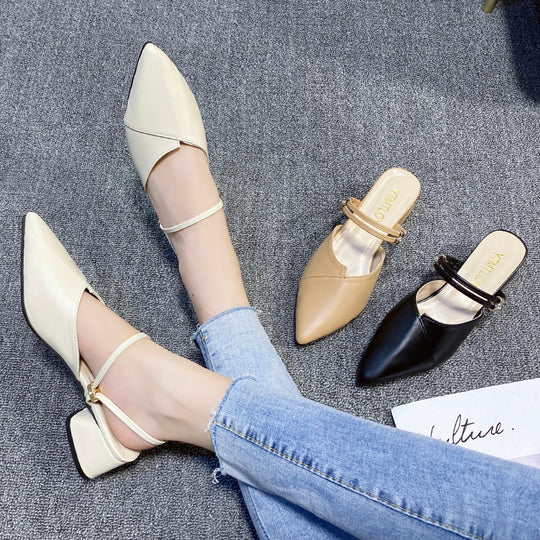 Damen Elegante Slingback Schuhe mit modischem Blockabsatz und schicker Schnalle EB