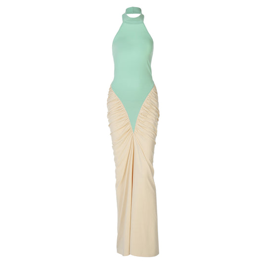 Damen Elegantes Kleid mit hochgeschlossenem Design und kunstvollen Drapierungen EB