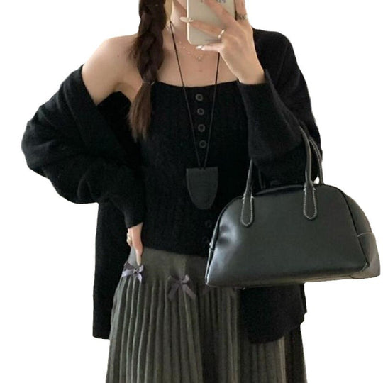 Damen Strick-Top mit Knöpfen und Cardigan EB