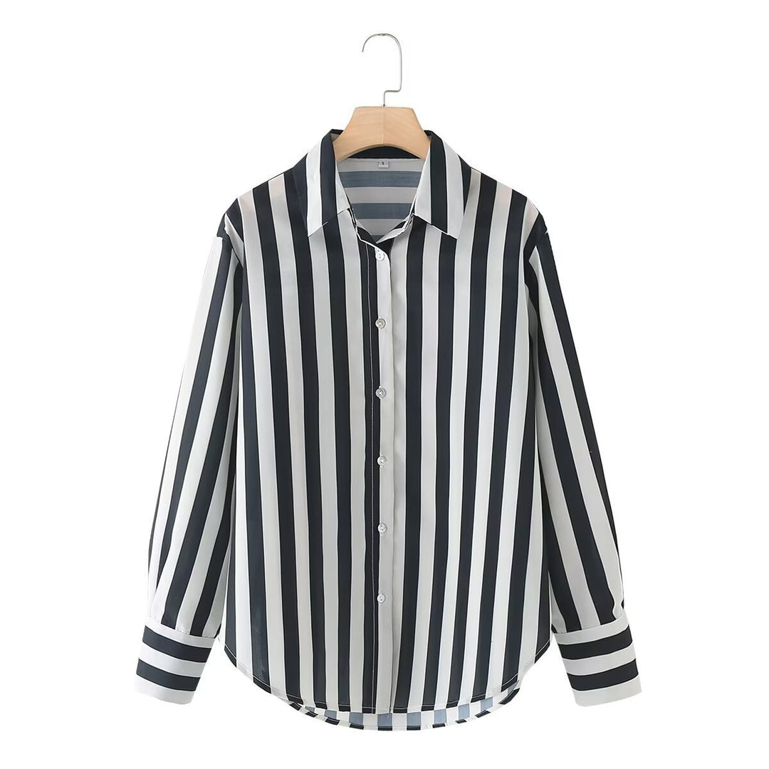 Damen elegante Bluse mit modernem Streifenmuster und klassischem Kragen EB