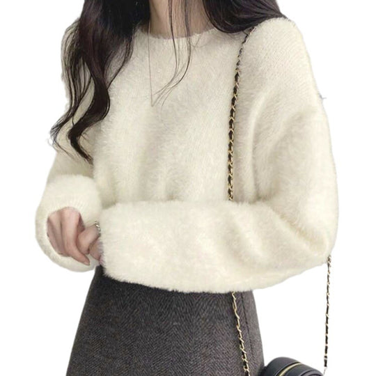 Damen Flauschiger Pullover mit weitem Schnitt und modischem Design EB