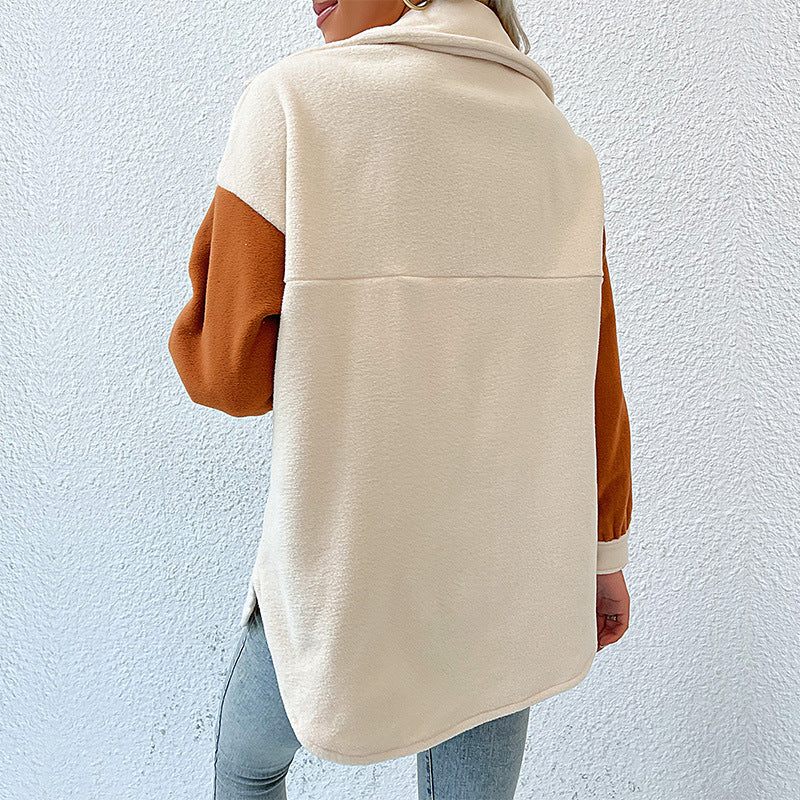 Damen modische Übergangsjacke mit Taschen und kontrastierenden Ärmeln EB