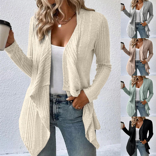 Damen lässige Strickjacke mit asymmetrischem Saum und offenem Design EB