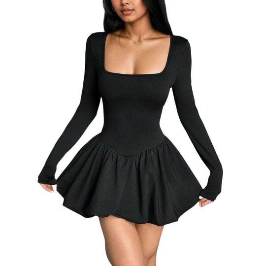 Damen figurbetontes Skater-Minikleid mit quadratischem Ausschnitt, Sculpting-Oberteil und gerafftem Tellerrock Eichborn Berlin