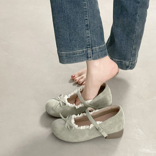 Damen elegante Mary Jane Ballerinas mit modischer Schleifenverzierung EB