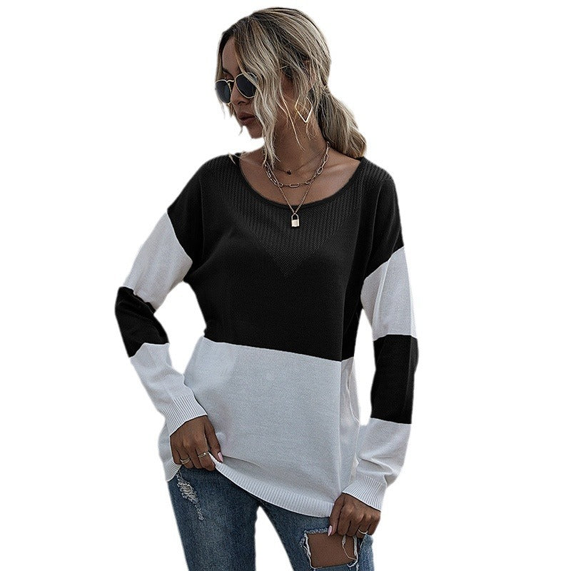 Damen lässiger V-Pullover mit modischem Netzdesign EB