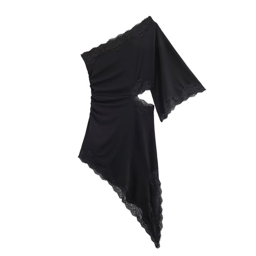 Damen asymmetrisches Spitzenoberteil mit eleganten Rüschendetails EB