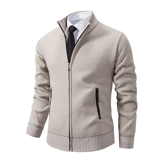 Herren Strickjacke mit hohem Kragen und modernen Reißverschlusstaschen EB