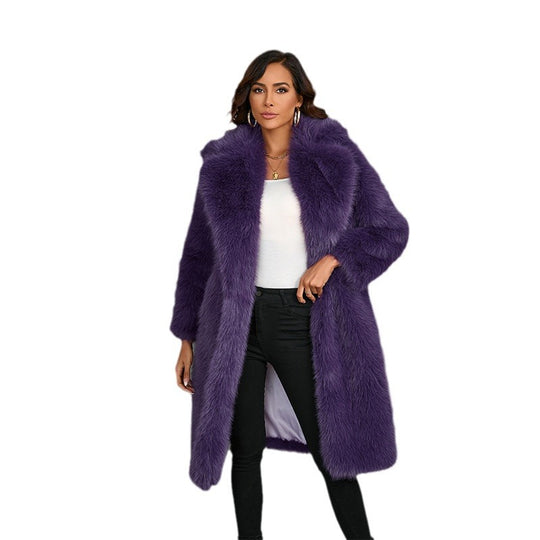 Damen Luxuriöser Kunstfellmantel mit elegantem Schnitt EB