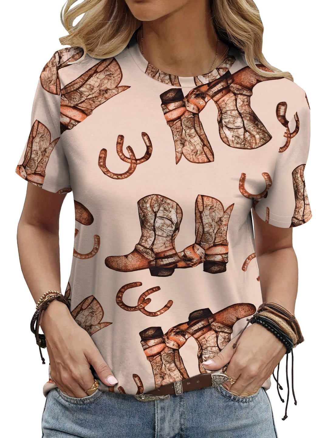 Damen Grafik T-Shirt mit Cowboy-Motiv EB