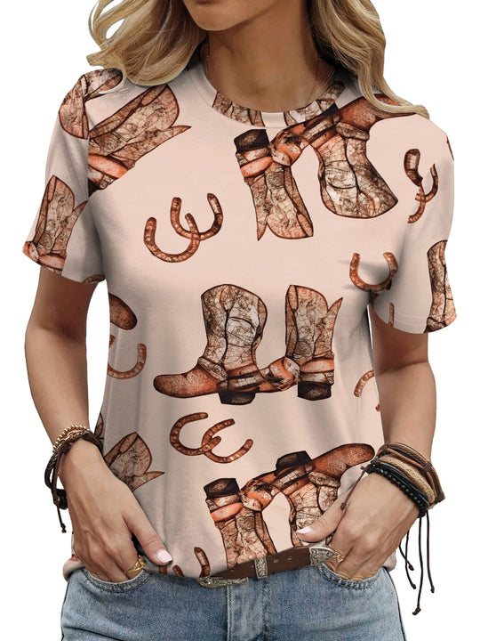 Damen Grafik T-Shirt mit Cowboy-Motiv EB