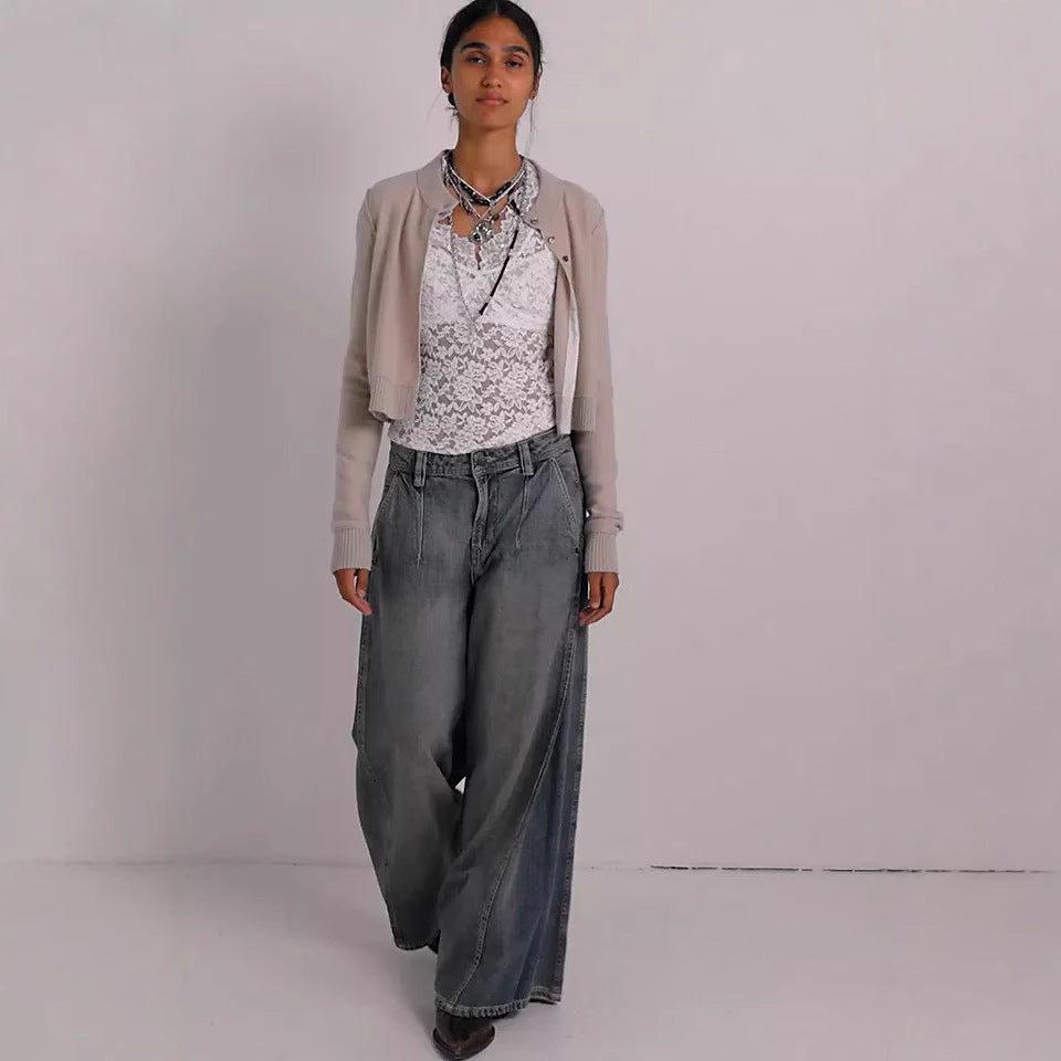 Damen Weit geschnittene Jeans mit hoch tailliertem Design und lässigem Schnitt EB