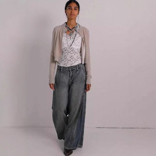 Damen Weit geschnittene Jeans mit hoch tailliertem Design und lässigem Schnitt EB