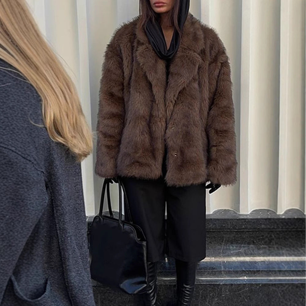 Damen Kunstfelljacke im oversized Design mit lässigem Schnitt EB