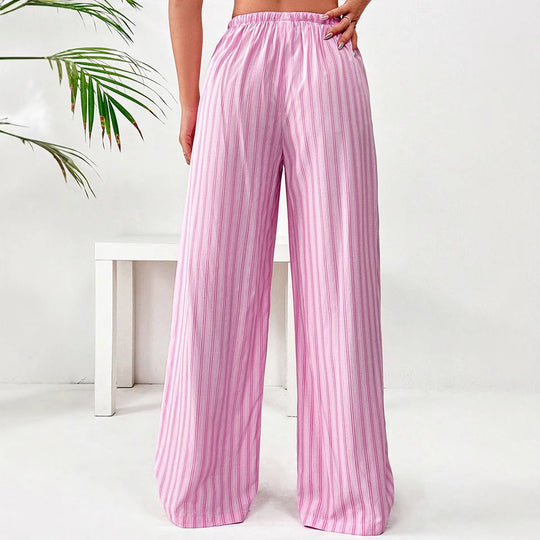 Damen weite Freizeithose mit elastischem Bund und trendigem Streifenmuster EB