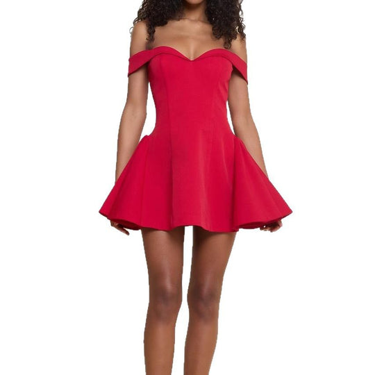 Damen nan schulterfreies tailliertes Skaterkleid mit herzförmigem Ausschnitt und Eingrifftaschen EB