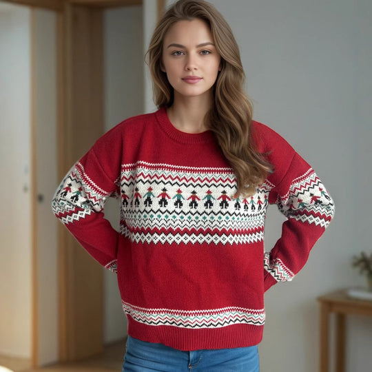 Damen kuscheliger Strickpullover mit festlichem Zopfmuster EB