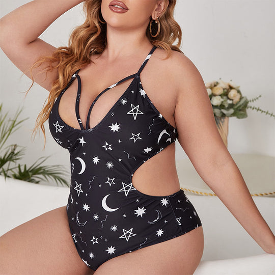 Damen Einteiler Badeanzug mit modischem Cut-Out-Design und Sternenmuster EB