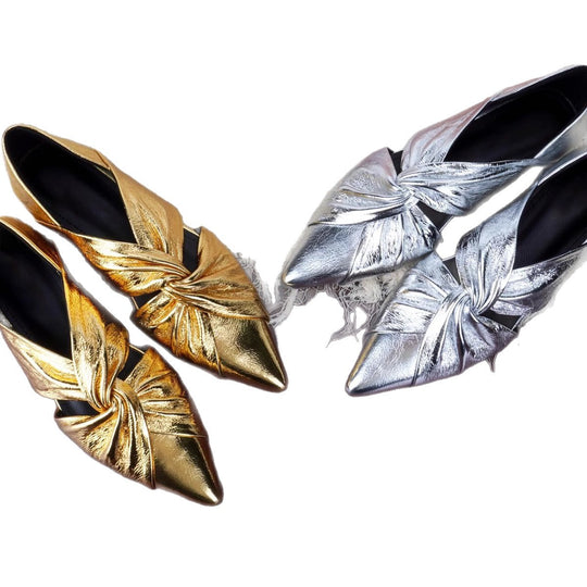 Damen elegante spitze Ballerina-Schuhe mit glamourösem Knoten-Design EB