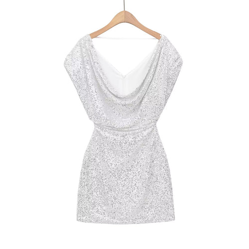 Damen kurzärmeliges Abendkleid mit schimmerndem Paillettenbesatz EB