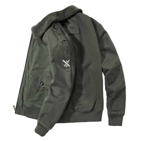 Herren Bomber-Fieldjacke mit durchgehendem Sherpa-Futter, Schulterklappen und verdecktem Zwei-Wege-Reißverschluss EB