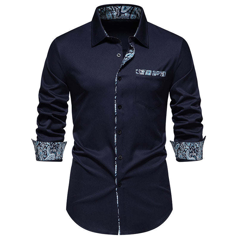 Herren Langarmhemd mit modischem Paisley-Muster an Kragen und Manschetten EB