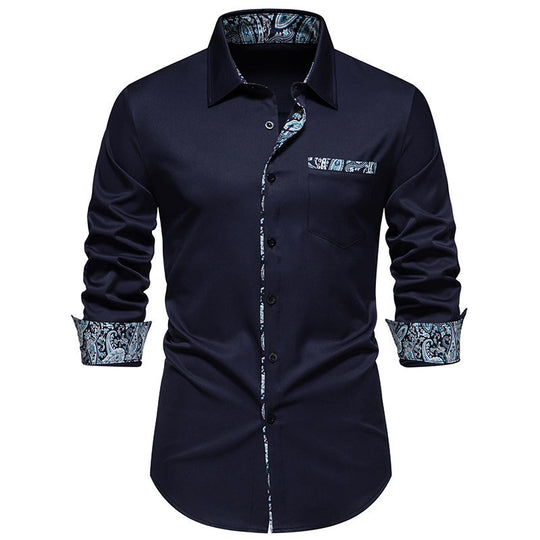 Herren Langarmhemd mit modischem Paisley-Muster an Kragen und Manschetten EB